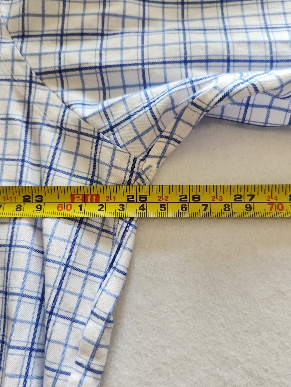 Paul Fredrick White Dress Shirt with Blue Check Size 17 X 37 - Picture 7 of 8